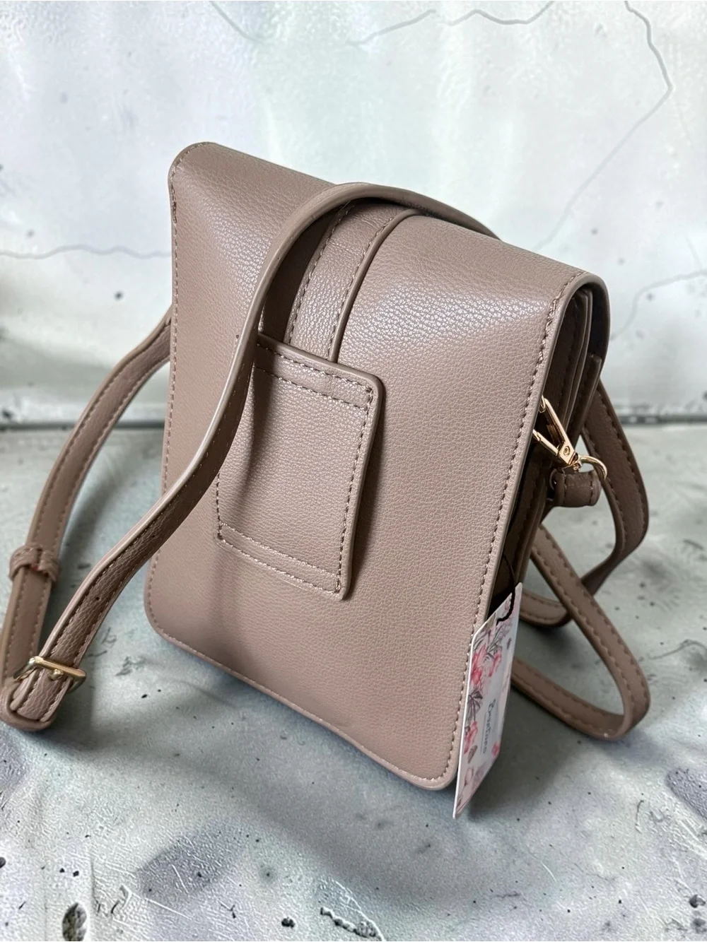 Taupe Crossbody Bag with Gold Ring Accent by Brentano